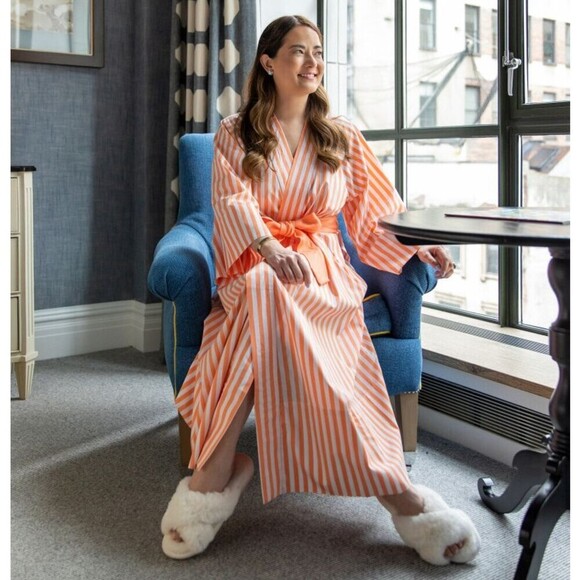 Lake Other - Lake Kimono Robe Melon Striped Orange Women's XXL Casual Pajamas